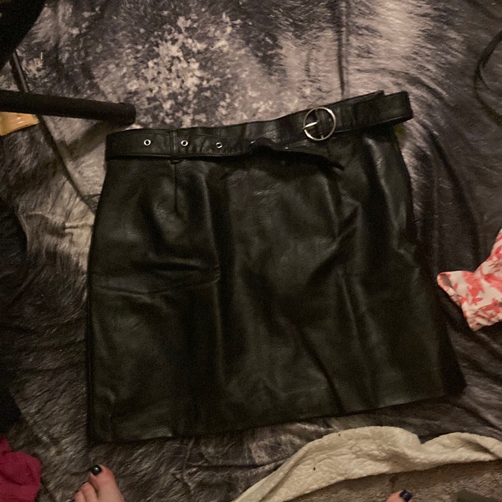 Black Leather Skirt with Belt